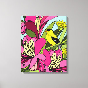 American Goldfinch and Flower Canvas Print