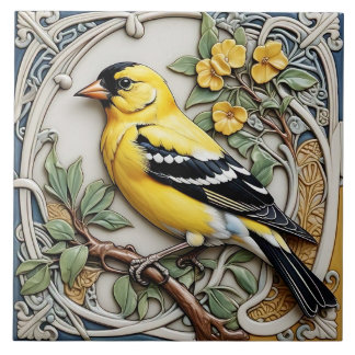 American Goldfinch - Art Nouveau Ceramic Tile