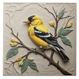 American Goldfinch - Art Nouveau Ceramic Tile