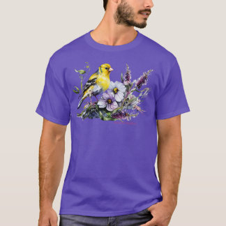 American Goldfinch Backyard Birds Lavender Garden T-Shirt