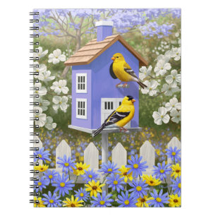 American Goldfinch Bird House Flower Garden Notebook