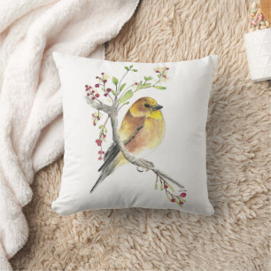 American Goldfinch Bird Watercolor Art Cushion