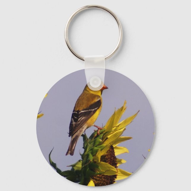 American Goldfinch on Sunflower Key Ring (Front)