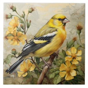 American Goldfinch Portrait, Yellow and Black Ceramic Tile