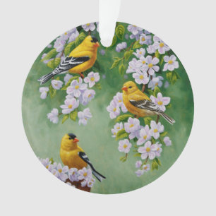 American Goldfinches & Pink Apple Blossoms Ornament