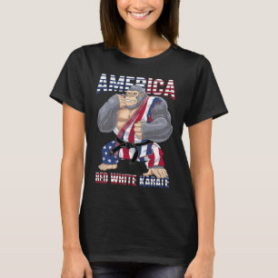 American Gorilla Karate Fighter - Red White Karate T-Shirt