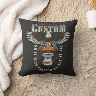 American Gorilla Motorcycle Vintage Biker Eagle Cushion