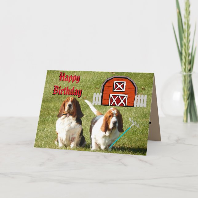 "American Gothic" Birthday Card w/Funny Bassets (Front)