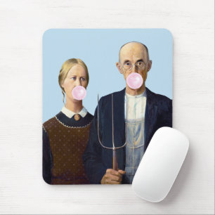 American Gothic blowing pink bubble gum Mouse Pad