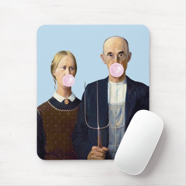 American Gothic blowing pink bubble gum Mouse Pad (With Mouse)