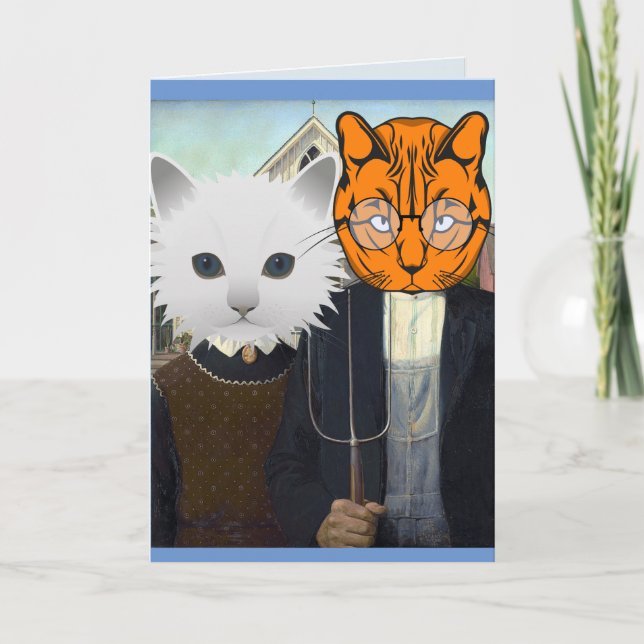 AMERICAN GOTHIC CAT ANNIVERSARY CARD HIM OR HER (Front)