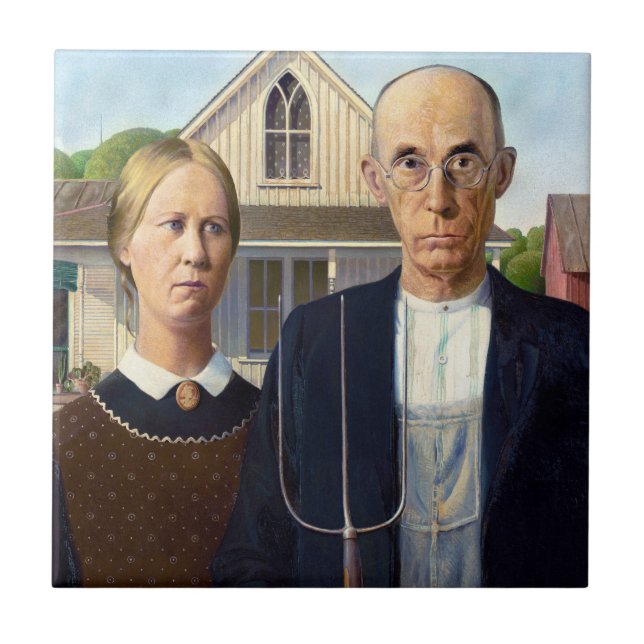 American Gothic Classic Painting Grant Wood Ceramic Tile (Front)