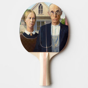 American Gothic Classic Painting Grant Wood Ping Pong Paddle