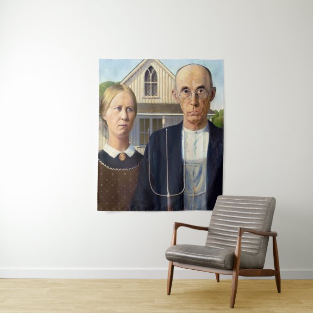 American Gothic Classic Painting Grant Wood Tapestry (In Situ)