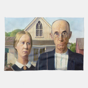American Gothic Classic Painting Grant Wood Tea Towel