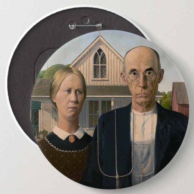 American Gothic: Country Life Poor Rural Farmer 6 Cm Round Badge (Front & Back)