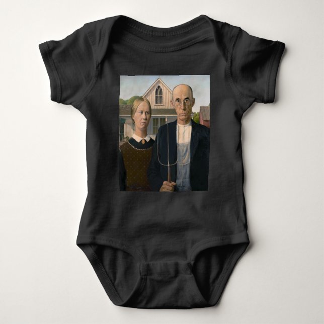 American Gothic: Country Life Poor Rural Farmer Baby Bodysuit (Front)