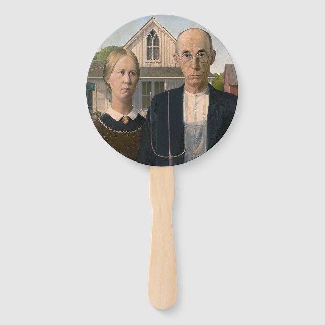 American Gothic: Country Life Poor Rural Farmer Hand Fan (Front)