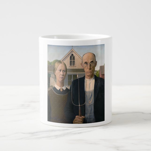 American Gothic: Country Life Poor Rural Farmer Large Coffee Mug (Front)