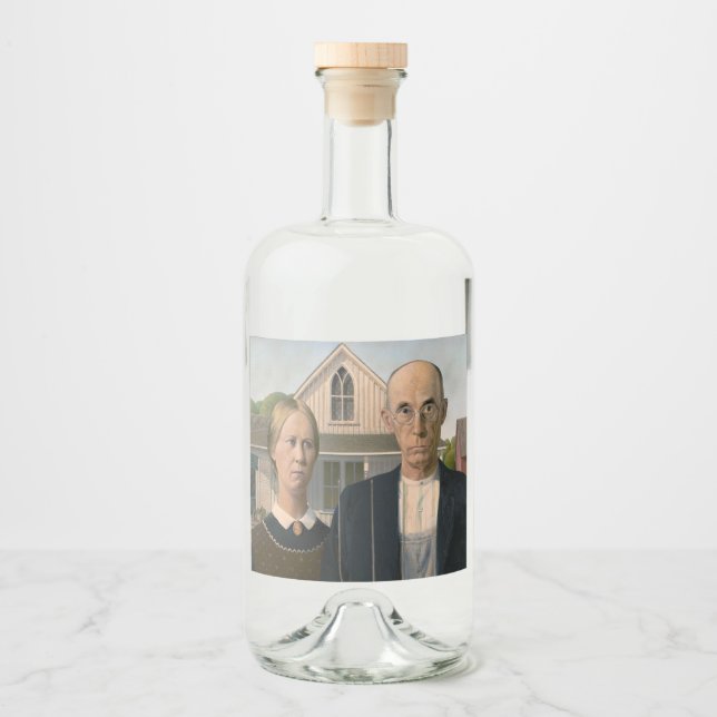 American Gothic: Country Life Poor Rural Farmer Liquor Bottle Label (Front)