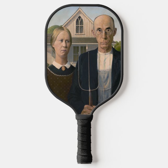 American Gothic: Country Life Poor Rural Farmer Pickleball Paddle (Front)