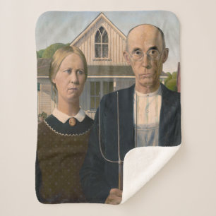 American Gothic: Country Life Poor Rural Farmer Sherpa Blanket
