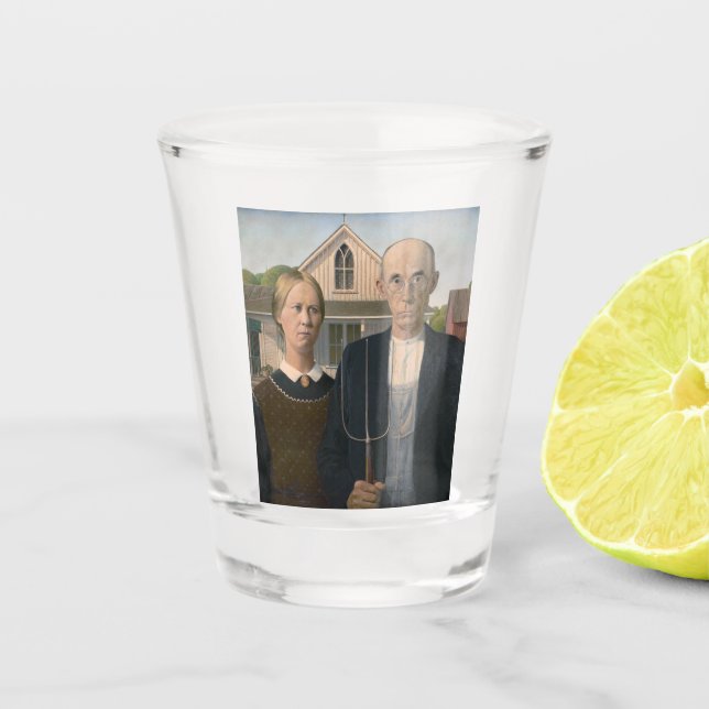 American Gothic: Country Life Poor Rural Farmer Shot Glass (Front)