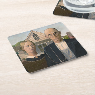 American Gothic: Country Life Poor Rural Farmer Square Paper Coaster
