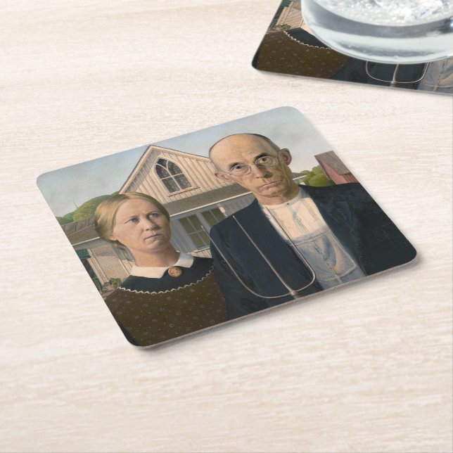American Gothic: Country Life Poor Rural Farmer Square Paper Coaster (Angled)
