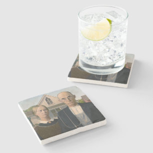 American Gothic: Country Life Poor Rural Farmer Stone Coaster