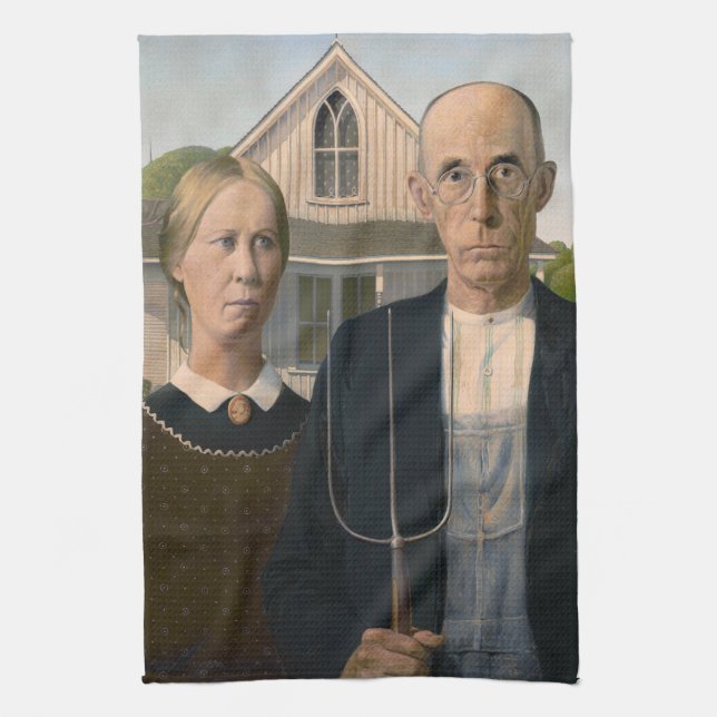 American Gothic: Country Life Poor Rural Farmer Tea Towel (Vertical)