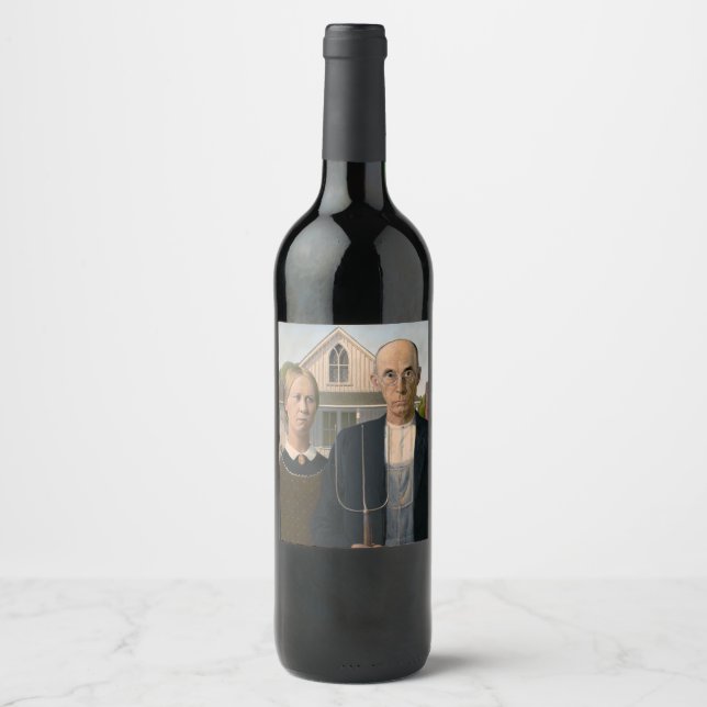 American Gothic: Country Life Poor Rural Farmer Wine Label (Front)