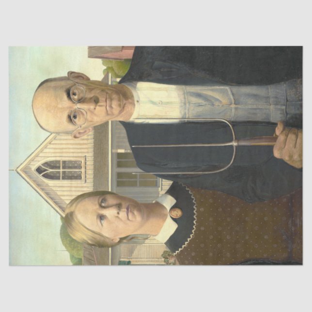 American Gothic Famous Artwork Art Decoupage Tissue Paper (Front)