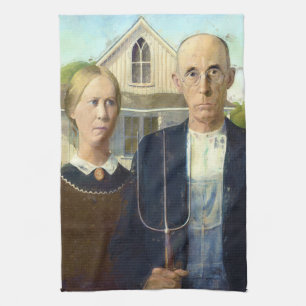 American Gothic Fine Art Oil Painting Masterpiece Tea Towel