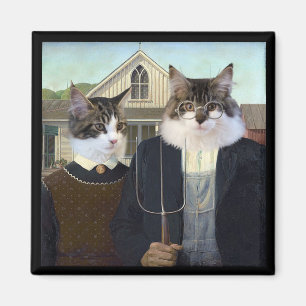 American Gothic funny cat kitten magnet