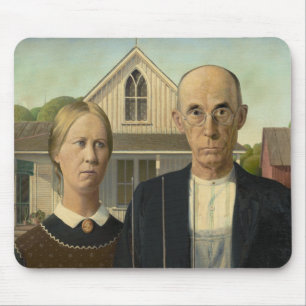 American Gothic Grant Wood Farmer Farmhouse Mouse Pad