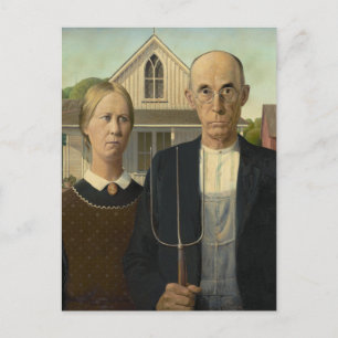 American Gothic Grant Wood Farmer Farmhouse  Postcard