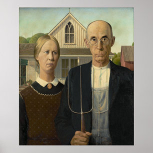 American Gothic Grant Wood Farmer Farmhouse  Poster