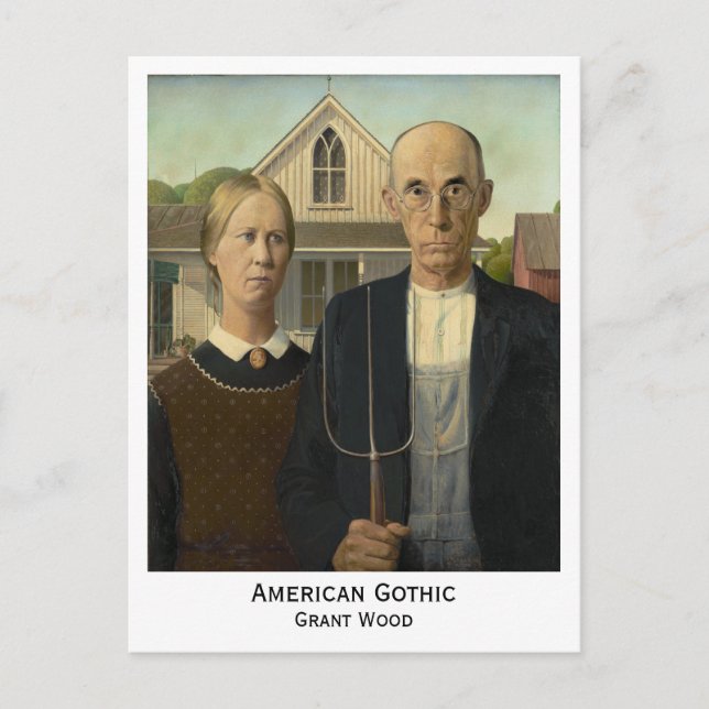 American Gothic, Grant Wood Older Version Postcard (Front)