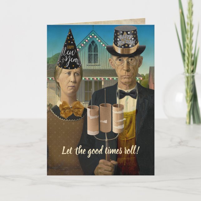 American Gothic Happy New Year Without 2020 Drama Holiday Card (Front)
