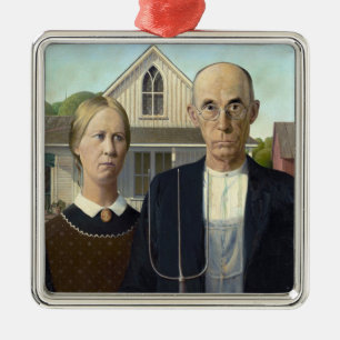 American Gothic Painting by Grant Wood Metal Tree Decoration