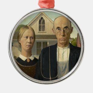 American Gothic Painting Metal Ornament