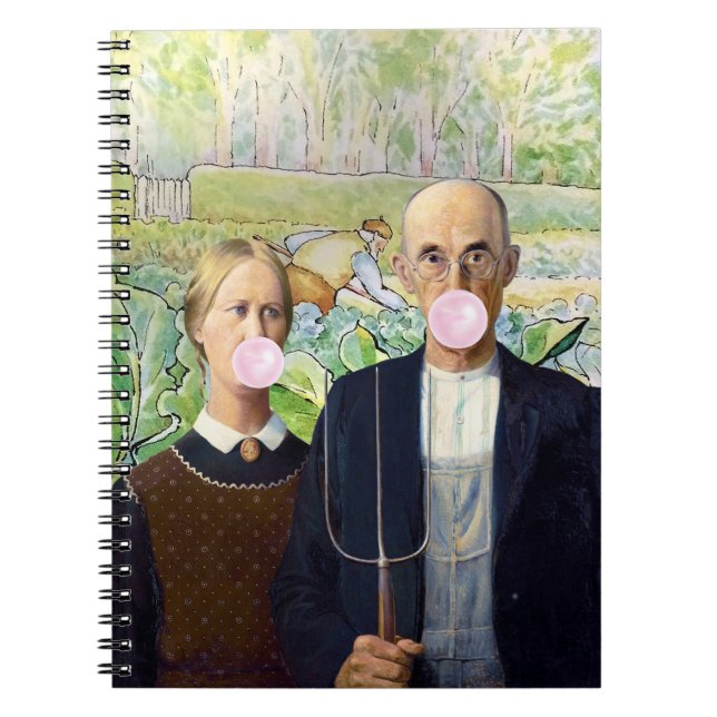 American Gothic Pink Bubble gum Garden Background Notebook (Front)