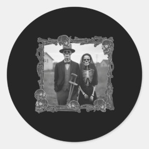 American Gothic Skeleton Halloween Costume Classic Round Sticker