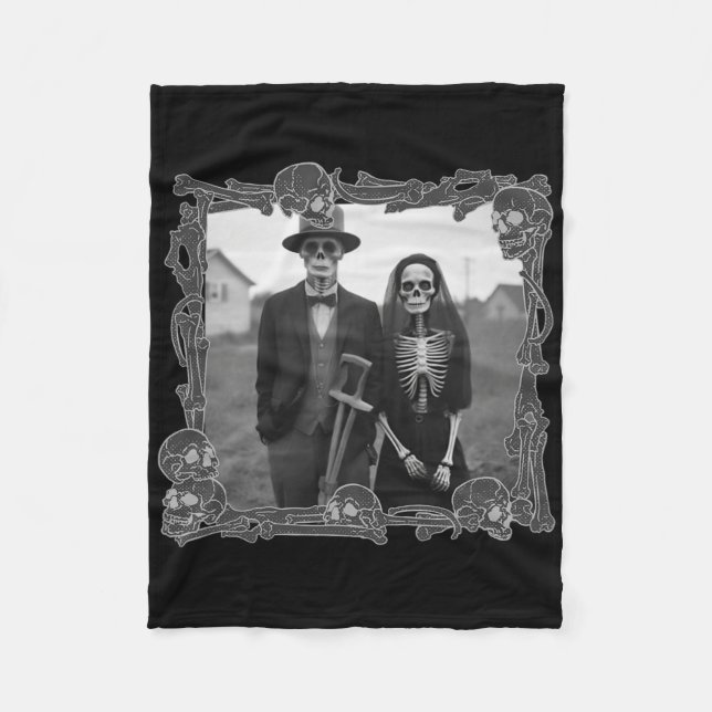 American Gothic Skeleton Halloween Costume  Fleece Blanket (Front)