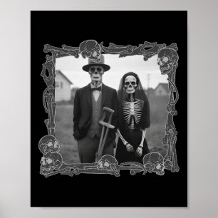 American Gothic Skeleton Halloween Costume  Poster