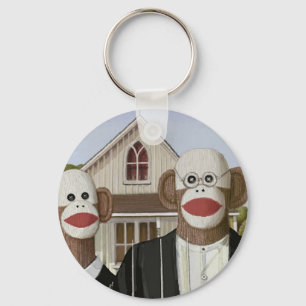 American Gothic Sock Monkeys Key Ring