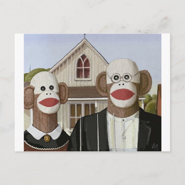 American Gothic Sock Monkeys Postcard (Front)
