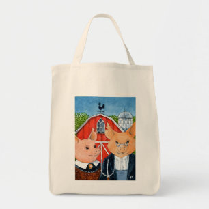American Gothic spoof, pigs, barn, farm Tote Bag
