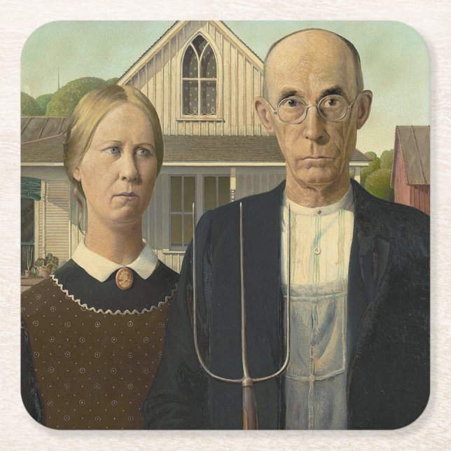 American Gothic Square Paper Coaster (Front)